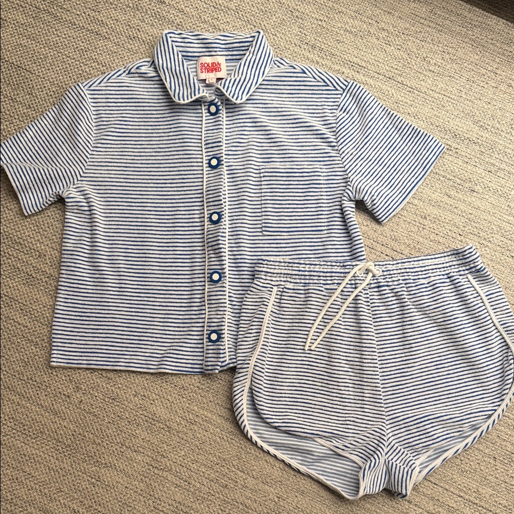 Solid & Striped blue and white striped set. Worn once.